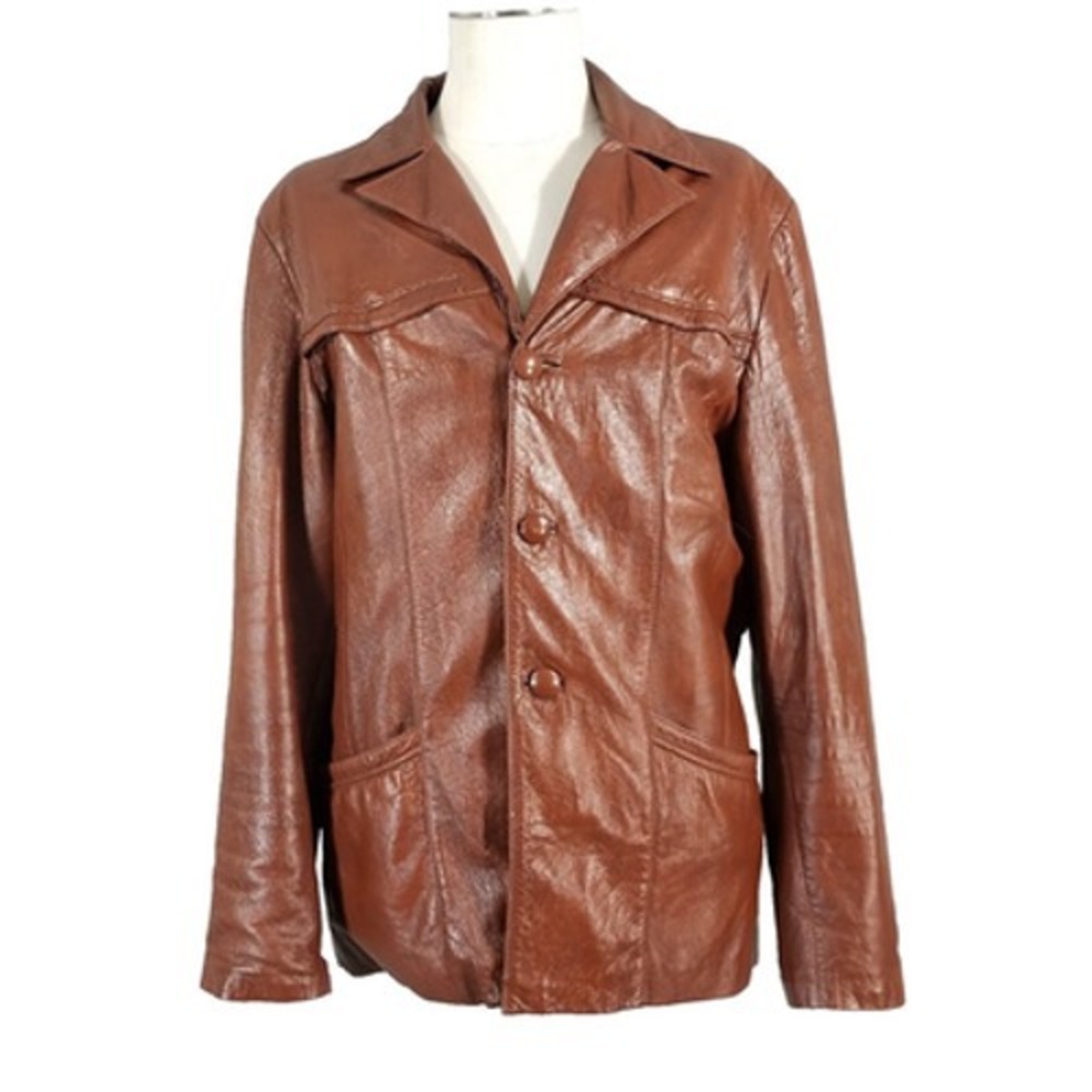 JM leather sport coat jacket men's large brown vintage Mexico‎